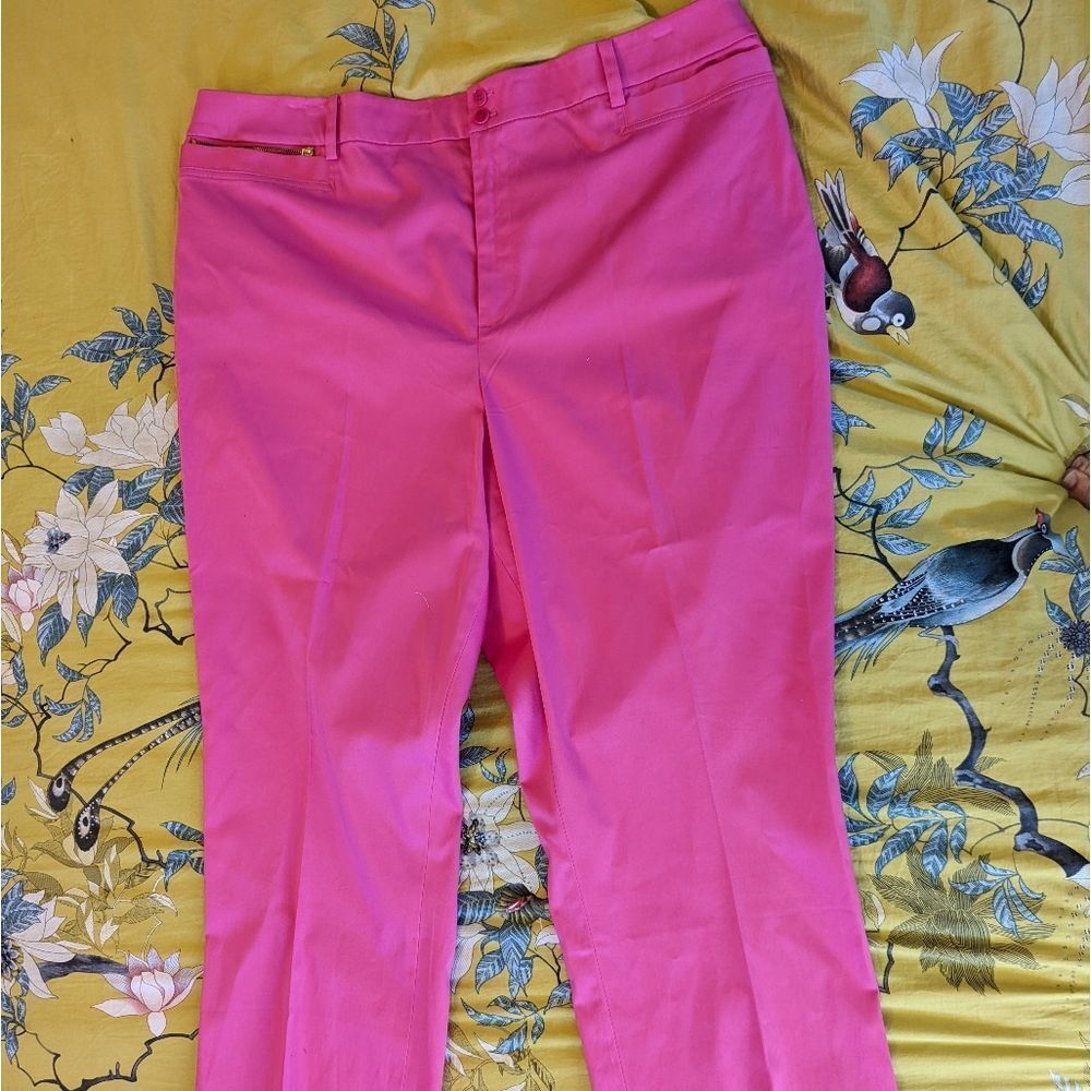 𝅺Lauren Ralph Lauren Barbie pink cotton stretch trousers sz 22w nwt